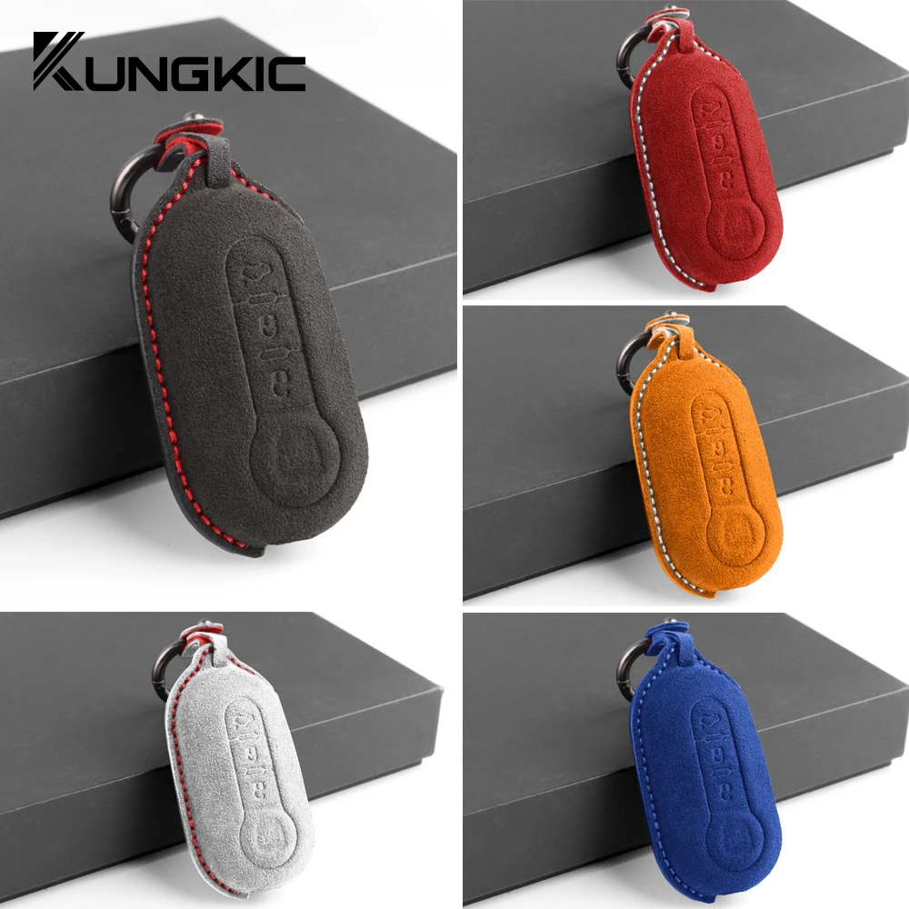 Italy Super Suede Car Key Case Shell For Abarth 595 2012-2020 2021 2022 2023 2024 Fiat 500 2008-2024 Interior Trim Accessories