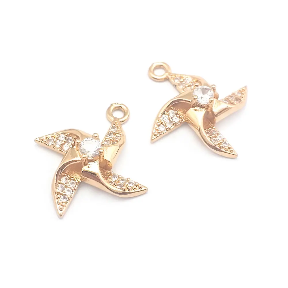 18K Gold Color Airplane Bicycle Tower Windmill Charms Pendants High Quality Diy Jewelry Making Necklace Earrings Accessories