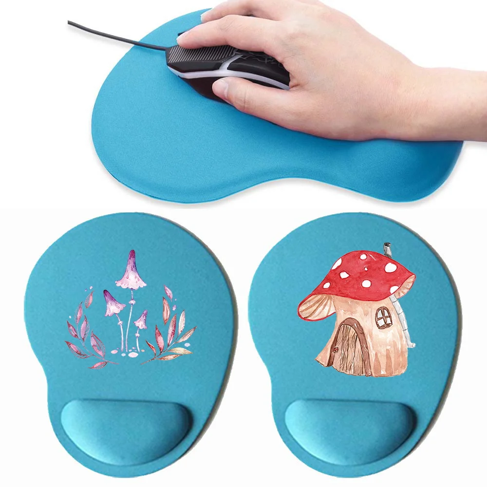 Ergonomic Blue Color Mouse Pad Wrist Pad Mushroom Series Silicon Gel Non-slip Streamline Wrist Rest Support MatComputer Mousepad