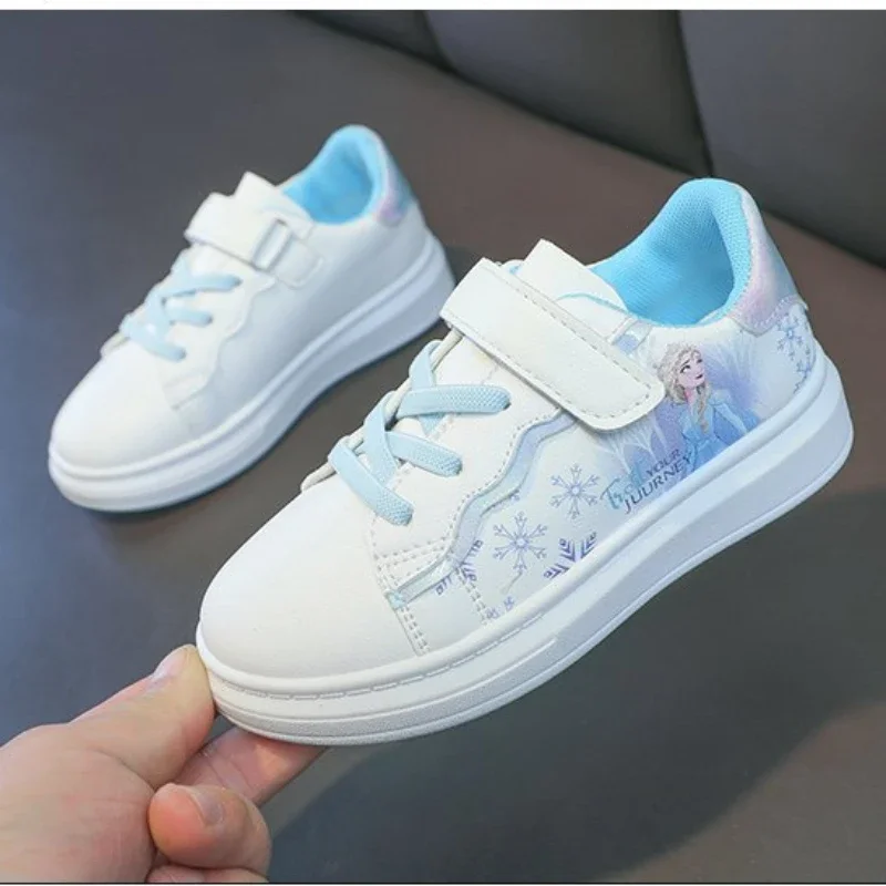 Disney Kids Girls Shoes 2024 New Children Sneakers Girls Elsa Frozen Princess Casual Sport Shoes Student Shoes Teen Shoes