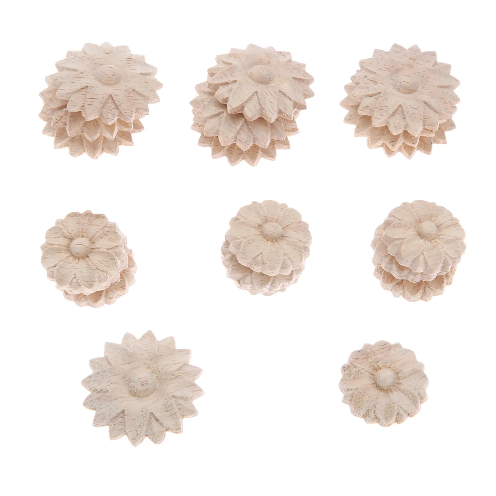 10pcs Floral Wood Carved Decal Round Mini Corner Frame Wall Furniture Woodcarving Figurines Crafts Home Decor Ornement 3/4cm