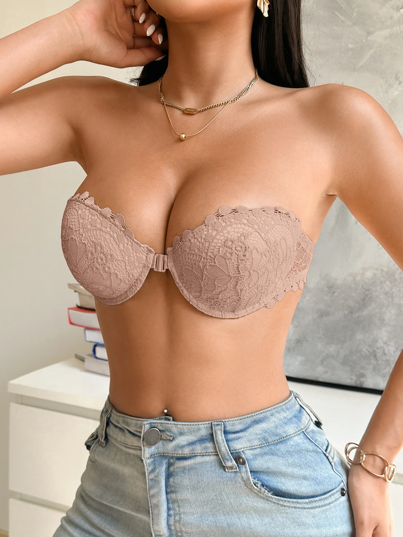 Lace Strapless Women Bra Sexy Front Clasp Push Up Bra Invisible Non-Slip Fashion Lace Bra Women view 6
