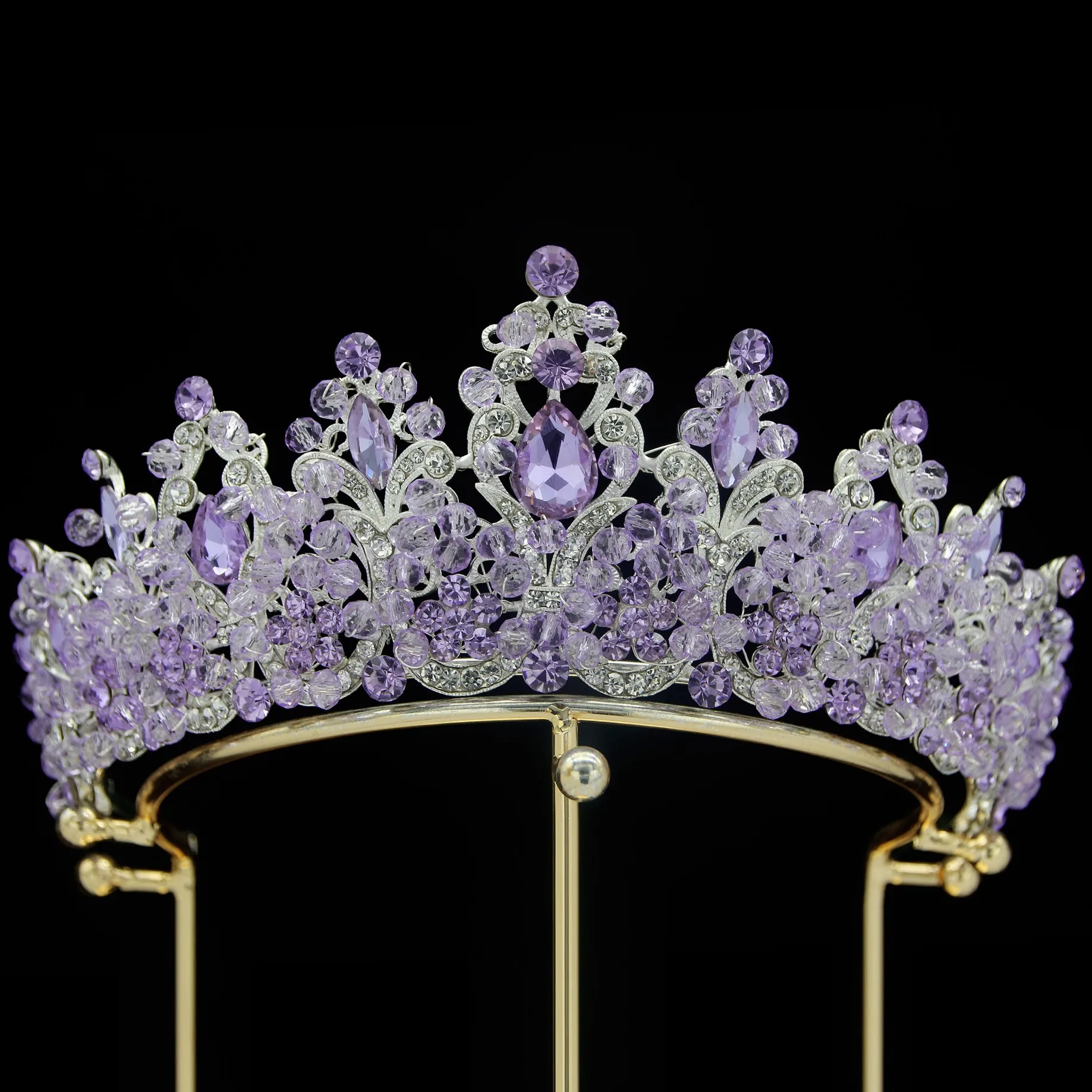 DIEZI Baroque Handmade Purple Crystal Crown Tiara For Women Wedding Party Elegant Luxury Bridal Crown Hair Dress Accessories