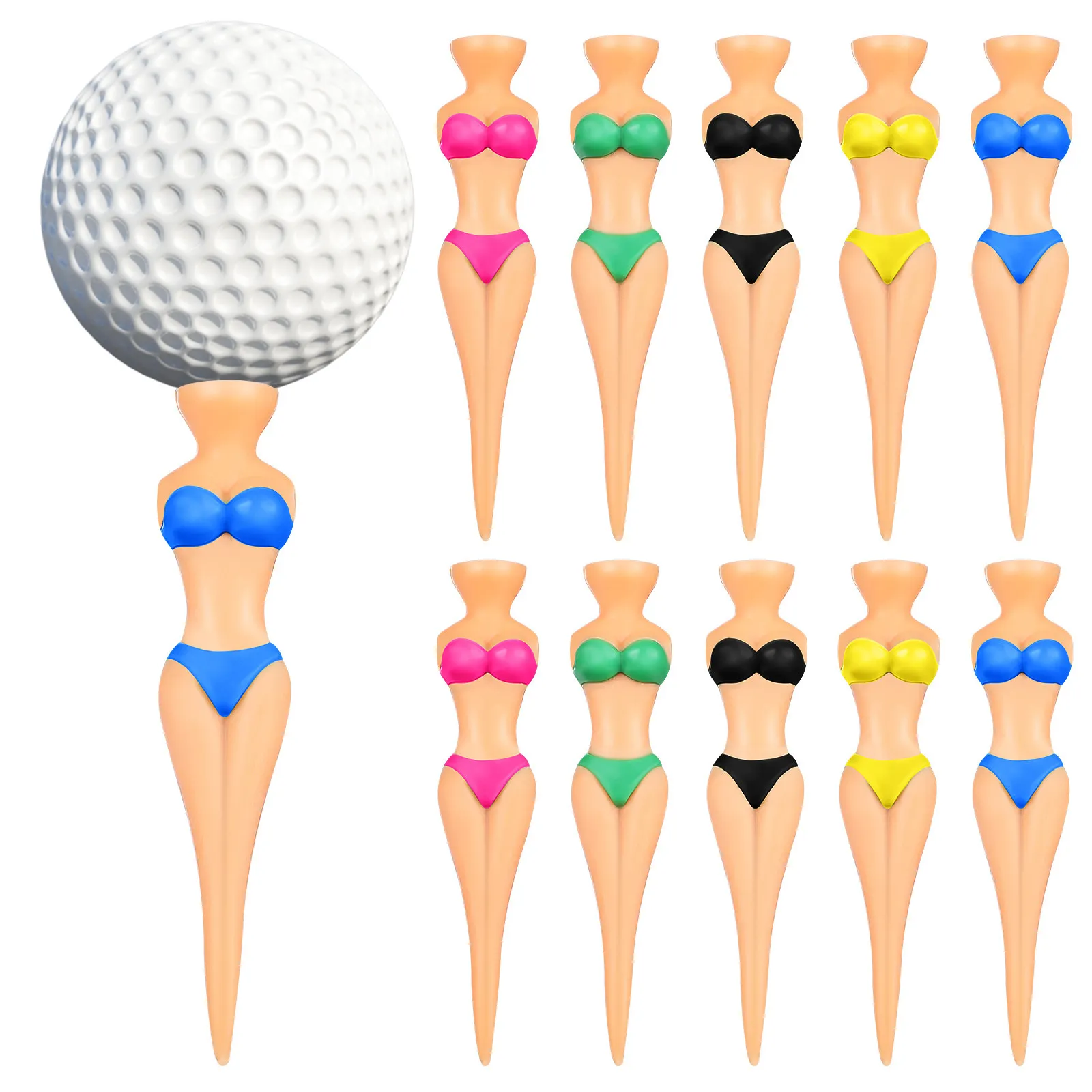Lot de 10 tees de golf colorés en plastique pour l'entraînement, supports de balle en forme de dame, maintien ferme, fournitures de golf intérieur/extérieur