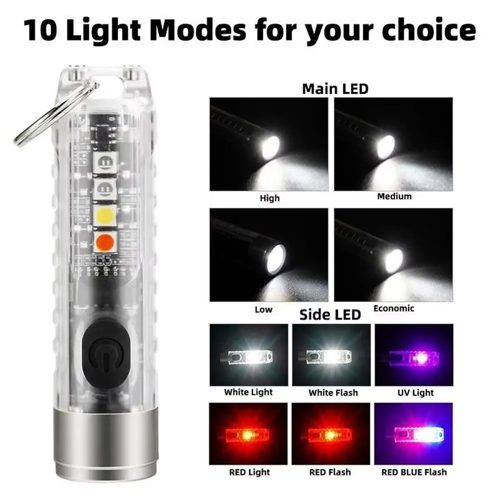 Waterproof Mini Keychain Flashlight 10 Modes Pocket Portable Torch Light Lightweight Multifunctional Outdoor Handheld Lamp