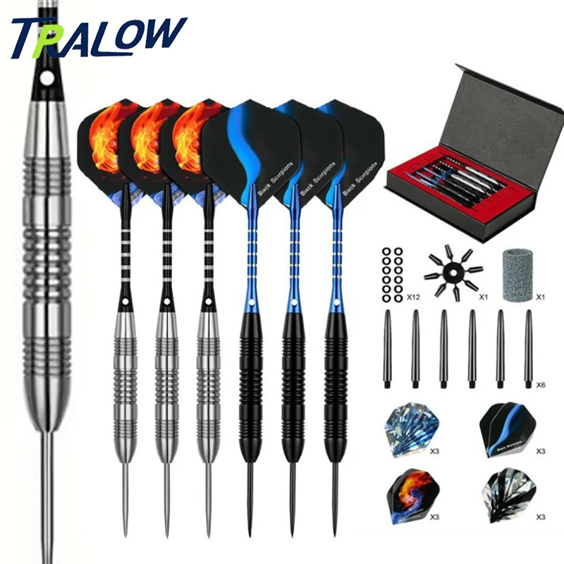 TRALOW Darts Metal Tip Set Professional Metal Darts for Dartboard Steel Tip Darts with Nonslip Iron Barrel Aluminum Dart Shafts