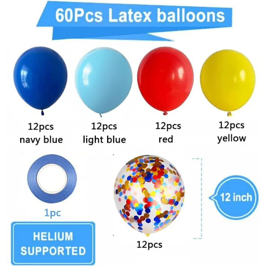 60pcs Carnival Circus Balloon 12 Inches Red Yellow and Blue Balloons with Rainbow Confetti Balloons for Birthday Party Carnival