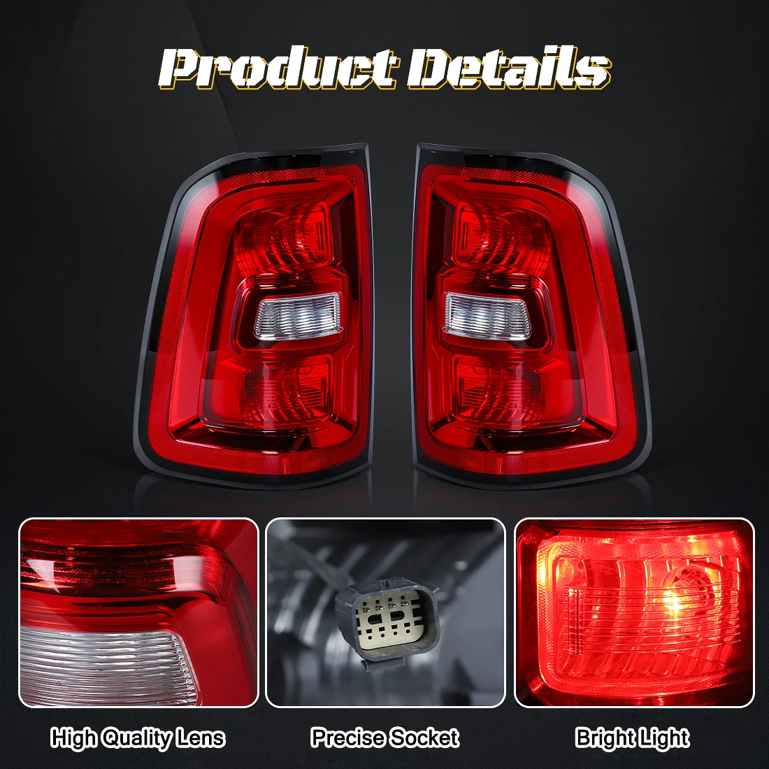 2pcs Tailight For Dodge Ram 1500 2025 2026 Halogen Tail Light with Turn Signal Lamp Reversing Brake Lamp Driving Lamp 68531048AA