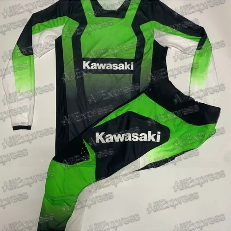 

Kawasaki 2025 классический мотоциклетный трикотаж для горного велосипеда, гоночный спортивный дышащий впитывающий пот комплект с длинными рукавами и брюками
