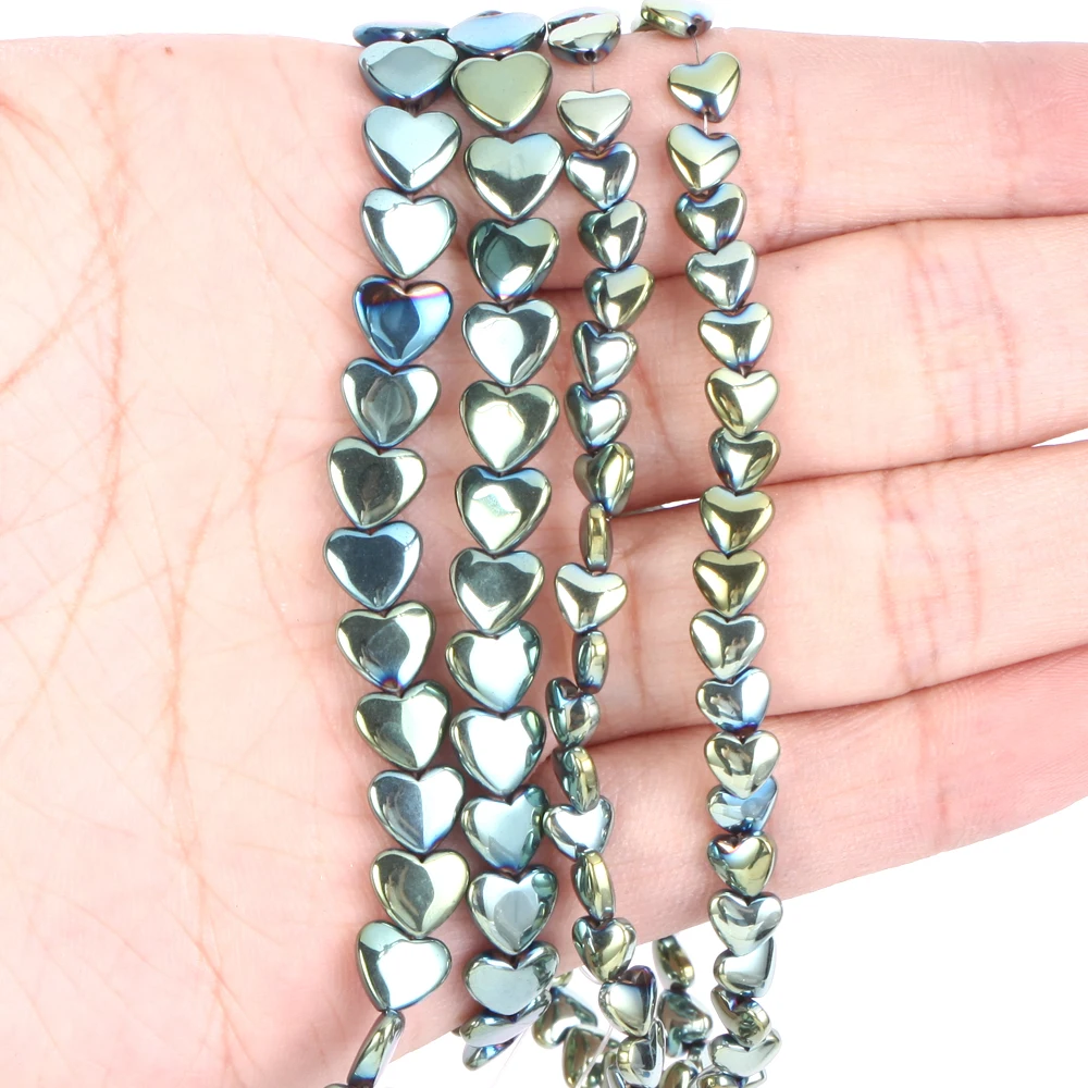 6/8mm Plating Green Peach Heart Shape Natural Hematite Stone Loose Spacer Beads for Jewelry Making DIY Bracelet Necklace Earring