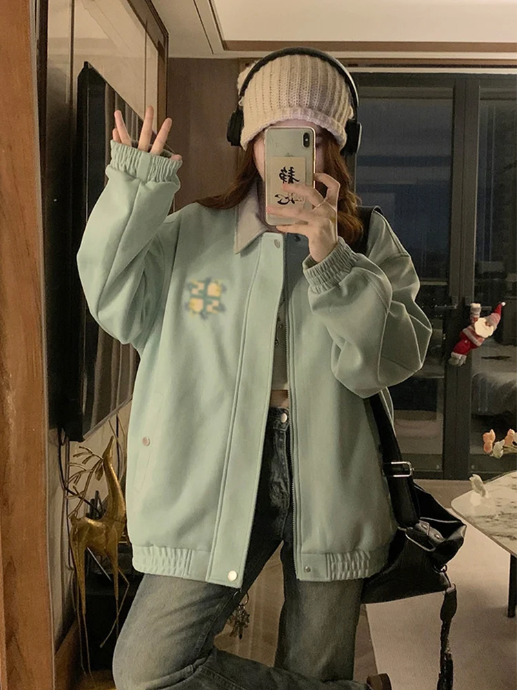 

Baseball Jackets Y2K Womens Winter Button-Embellished Tight-Waisted Leopard Porosity Drawstring Fishbone Crop Harajuku Fisbone