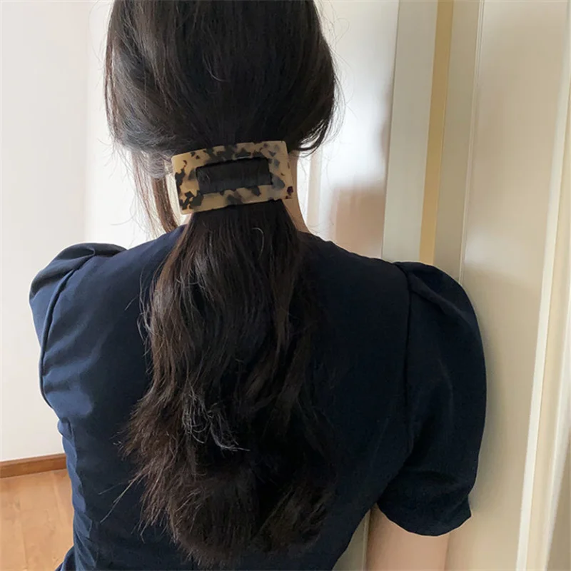 Mulheres garras de cabelo hairpin presilhas leopardo impressão grampos de cabelo grande geometria headwear para menina rabo de cavalo acessórios