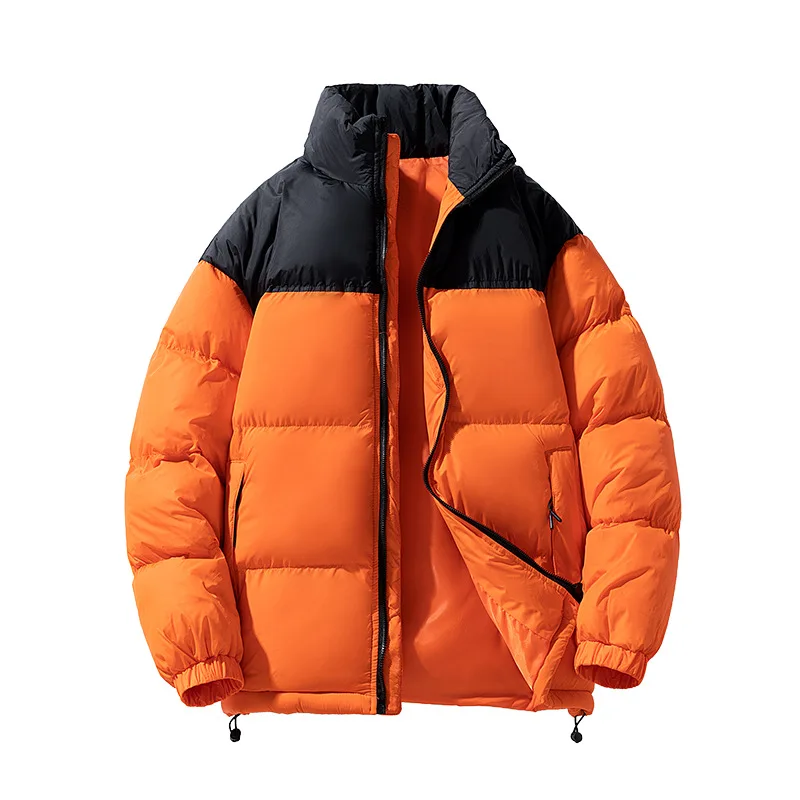 

Autumn Winter Men's Spliced Contrasting Color Stand Collar Padded Jacket Fashion Casual Loose Fleece Thick Warm Wadded Jacket