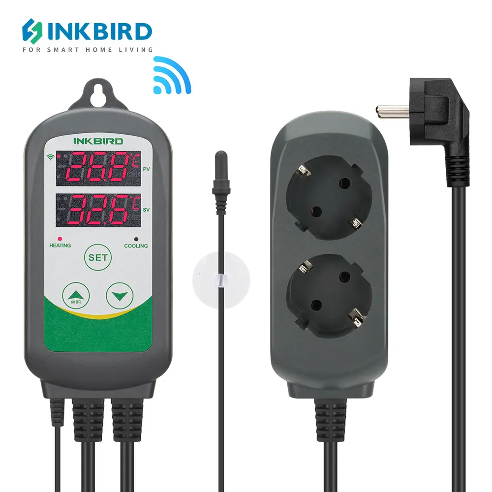 Inkbird Controlador de Temperatura do Aquário Itc308-wifi Termostato de Saída de Resfriamento de Aquecimento Inteligente com Sonda de Aquário à Prova Dágua