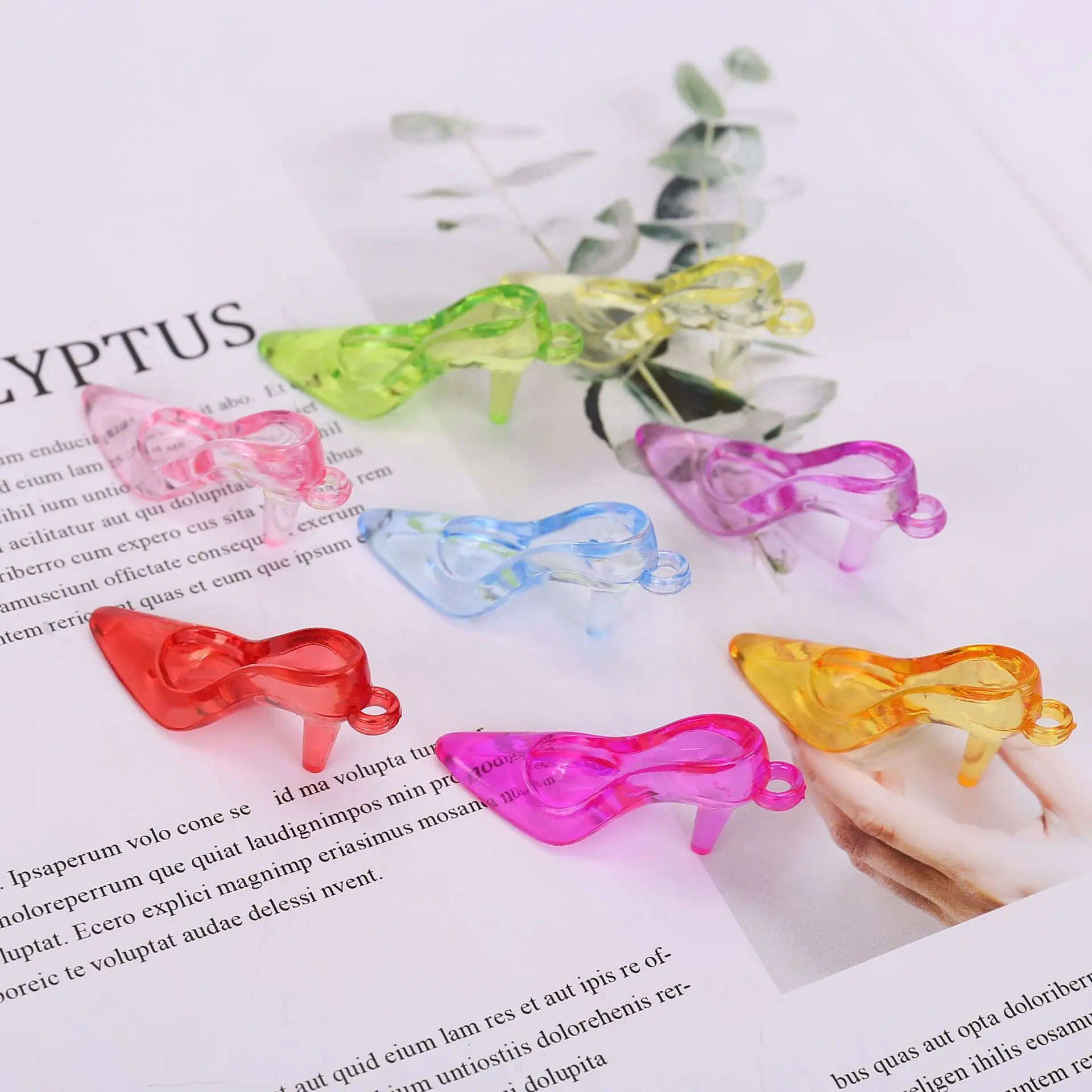 15Pcs Acrylic Multicolor Transparent Imitation Crystal High Heel Shoes Pendant Beads For Jewelry Making DIY Handmade Accessories