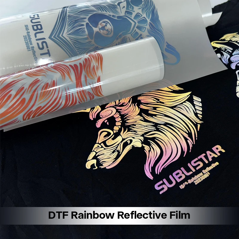 Stunning Rainbow Reflective DTF Film (30CM*100M), Special Finishes Easy To Peel PET Film For DIY T-Shirts