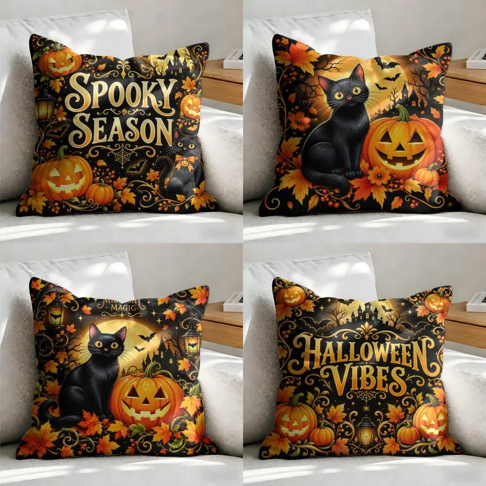 Halloween Harvest Celebration Cushion Cover Soft Short Plush Pillow Cover Smooth Cozy Texture Aesthetic Cushion Case Home Decor