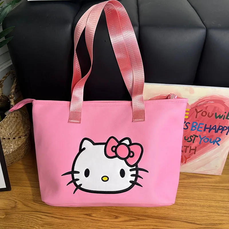 MINISO Sanrio Cute Cartoon Nylon Bag Female Student Tote Bag Large Capacity Commuter Single Shoulder Tote Bag Kuromi