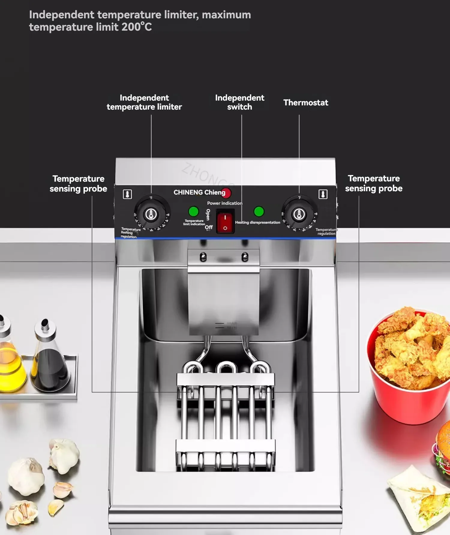 موقد القلي الكهربائي الفولاذ المقاوم للصدأ اسطوانة واحدة القلي موقد 13L درجة حرارة ثابتة سلسلة موقد القلي