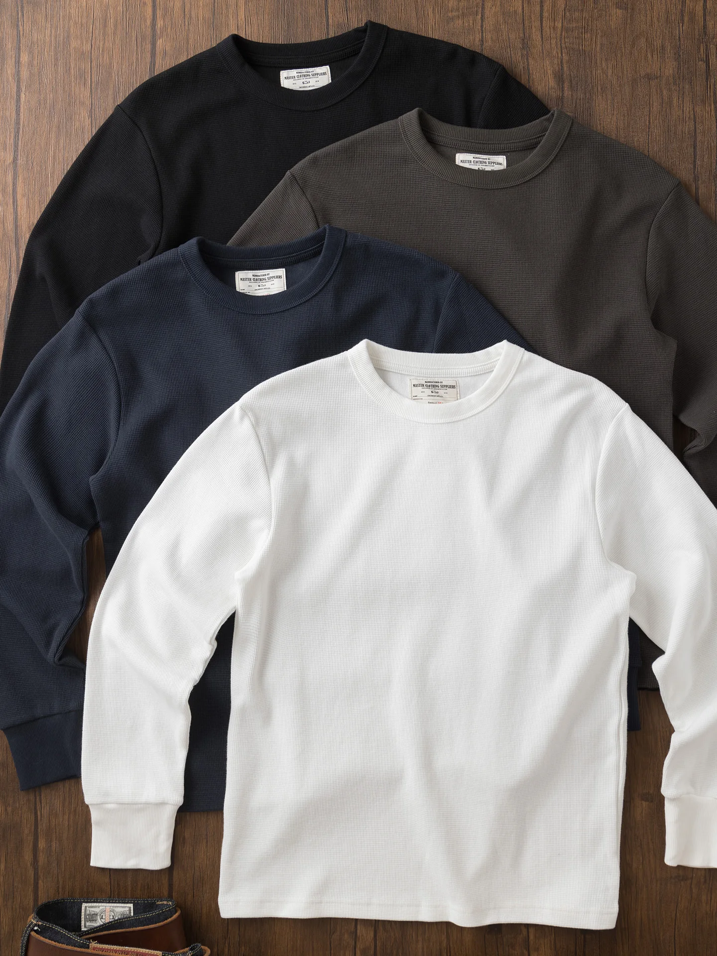 Heavyweight American Retro Men's Long Sleeve round Neck T-Shirt Autumn Base Shirt Top Pure Color Waffle Pattern Bottoming Shirt