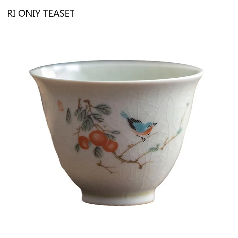 Retro Ceramic Teacup Portable Travel Meditation Cup Hand Painted Flower Pattern Tea Bowl Pu\'er Master Cup Tea Set Accessories