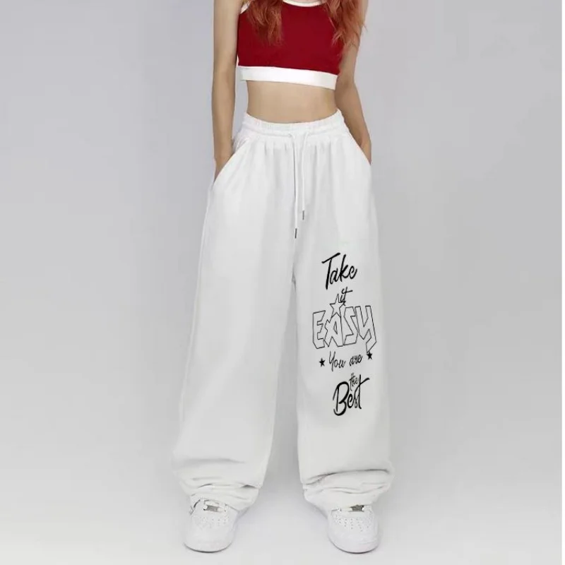 Damskie luźne spodnie sportowe do tańca, hip-hopowe, uliczne, z prostymi nogawkami i szerokimi nogawkami, streetwear Y2k, modne spodnie dresowe na rok 2025.