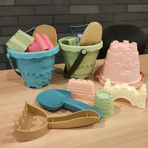 어린이를위한 야외 게임 6PCS 모래 장난감 세트 해변 성 양동이 삽 갈퀴 금형 파기 모래 키트 부모-자녀 대화 형