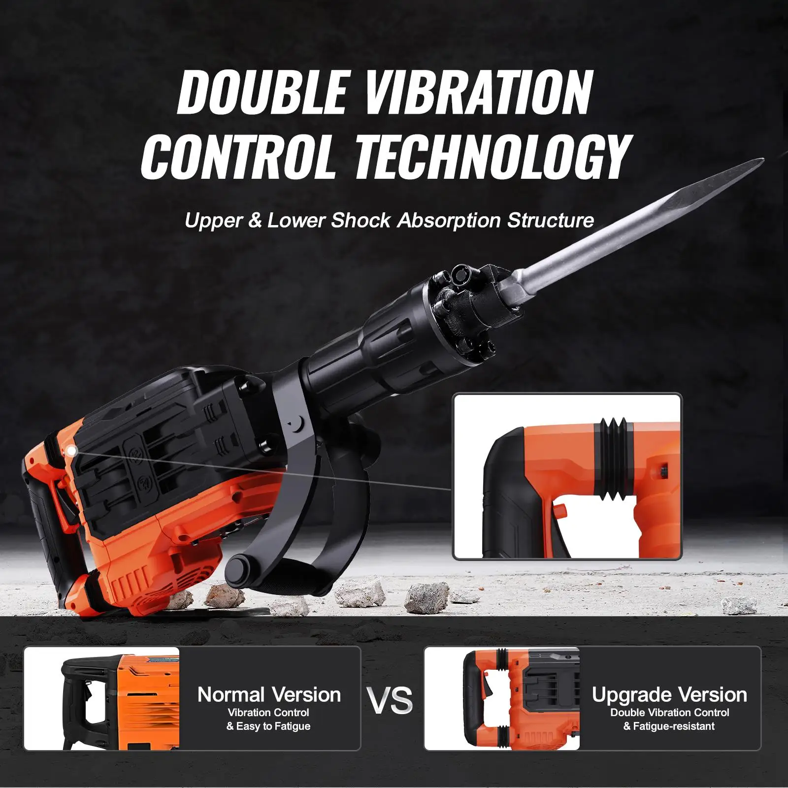 3500W Electric Demolition Jack Hammer Concrete Breaker 1900 BPM with 2pcs Chisels Gloves and 360°C Swiveling Front Handle for trenching Heavy Duty Black