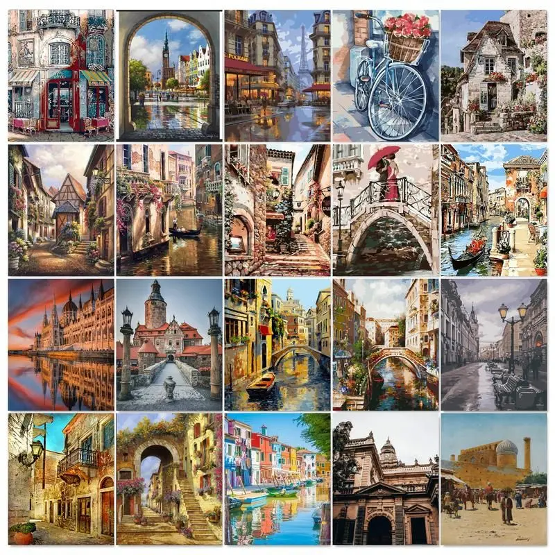 

GATYZTORY Frame DIY Painting By Numbers Town Scenery Diy Acrylic Paint On Canvas Picture Kit Paint By Numbers For Home Decors