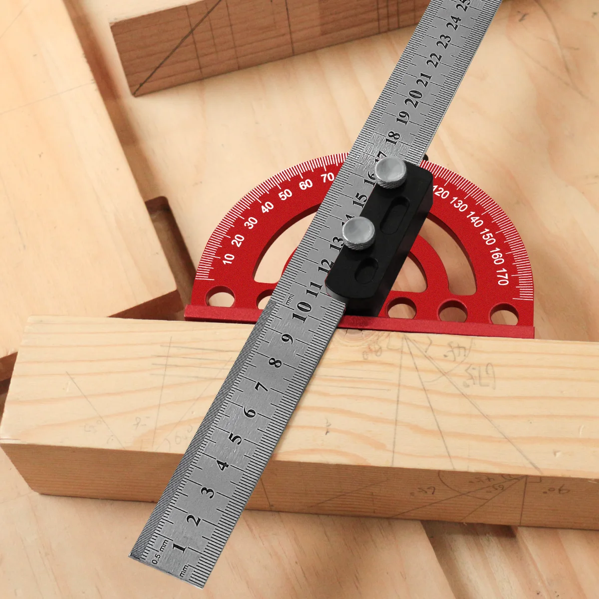 Aluminiumlegierung 180 ° Winkelpräzisions-Winkelmesser, Finder zum Markieren von Winkeln, gerade Linien, Schreiber, Holzbearbeitungs-Winkelmesswerkzeuge – Detail 10
