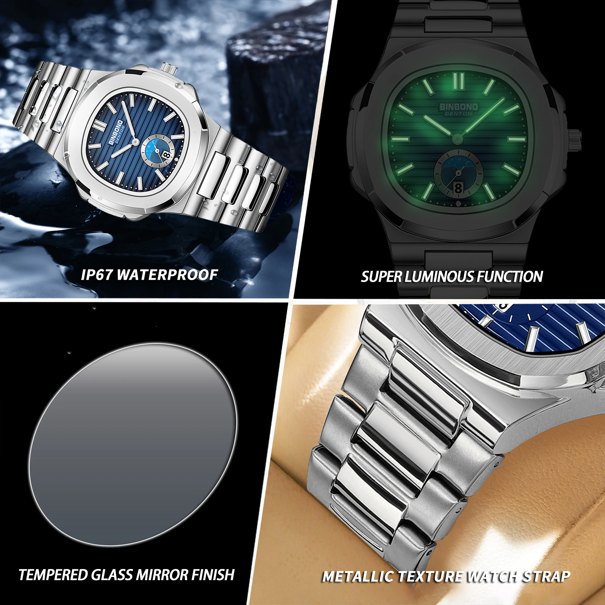 Men's Square Stainless Steel Quartz Watch