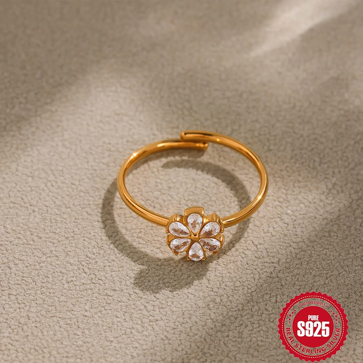 

Новое женское открытое кольцо из стерлингового серебра в форме цветка, модное и универсальное, подходит для подарков