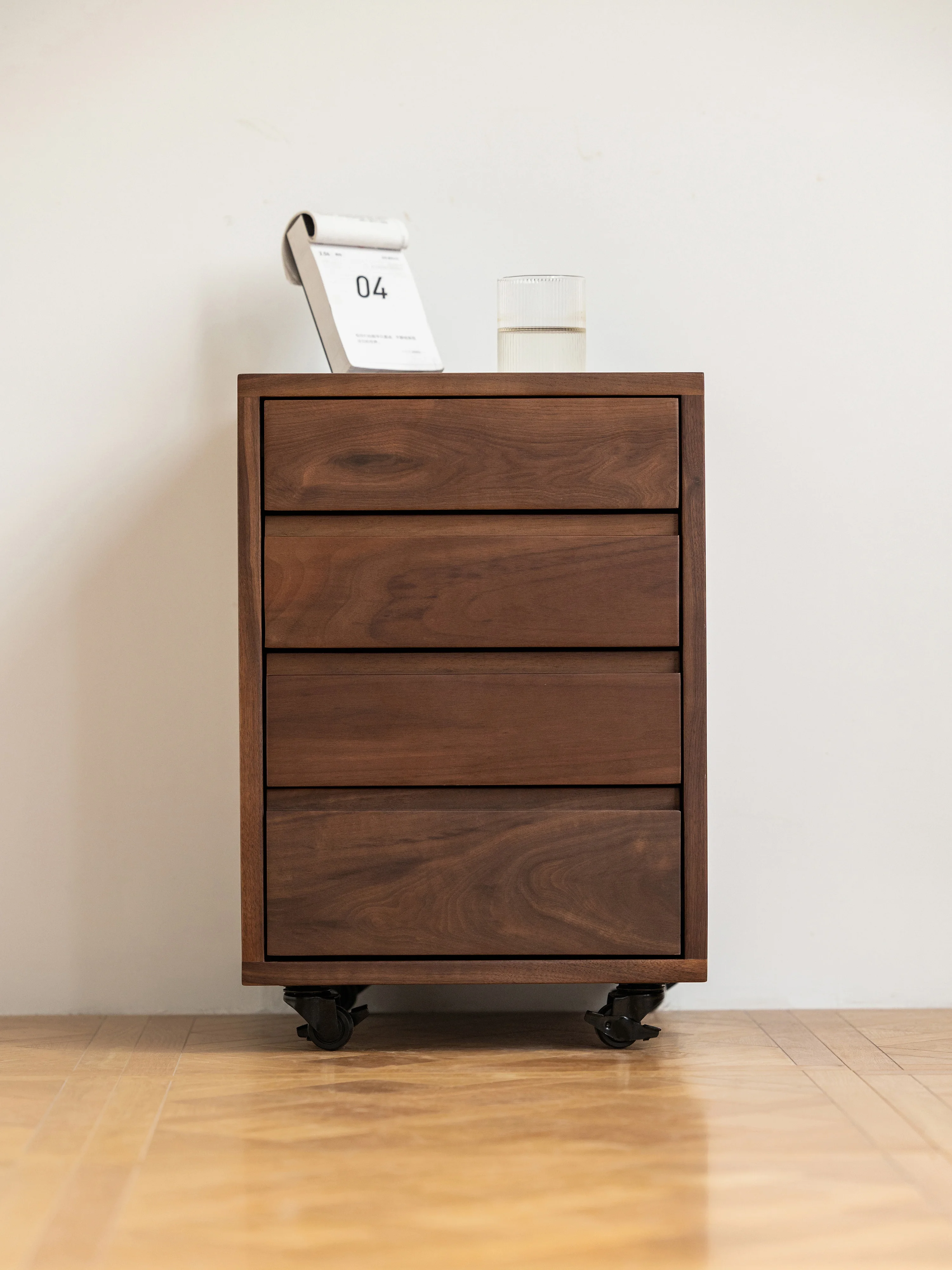 Mortise and tenon chest cabinet solid wood office file black walnut mobile under table storage drawer bedside