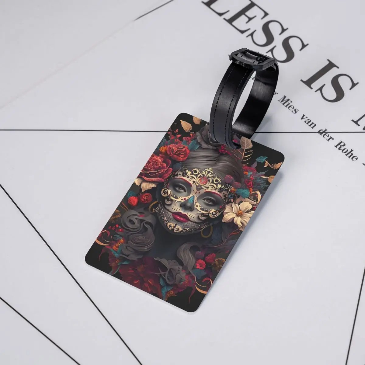 

Бирки для багажа с мексиканской Катриной и сахарным черепом ко Дню мертвых, держатели для идентификационных этикеток, имен, адресов на чемоданах и дорожных сумках