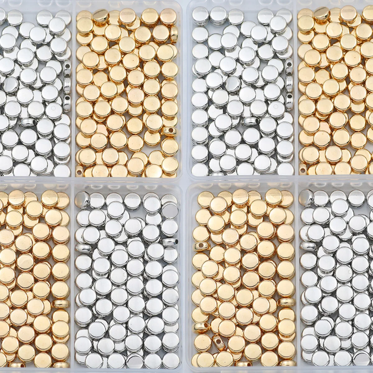 Goldene silbrige 2 Gitter flache runde Acryl Spacer CCB glänzende Perlen Kit Box 6 mm für Schmuckherstellung DIY Armband Ohrring Zubehör