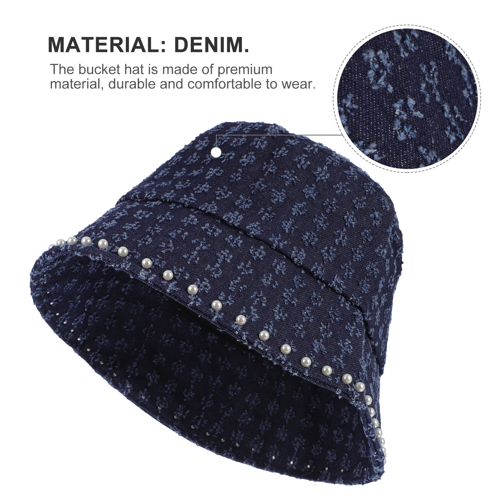 

Denim Pearl Fisherman Hat Lightweight Women Girls Bucket Hats Fashion Beach Vacation Hiking Sports