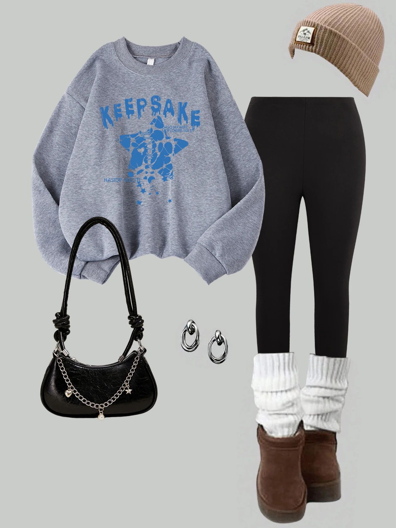 

Женская осенне-зимняя толстовка и леггинсы, комплект из двух предметов, синий свитшот с принтом пентаграммы, модные флисовые узкие брюки