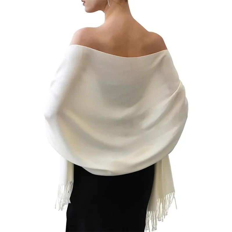 2026 Solid Color Cashmere Scarf with Tassel Pashmina Fashion Custom logo Women Shawl Wram Thicken Neck Protection190*32cm