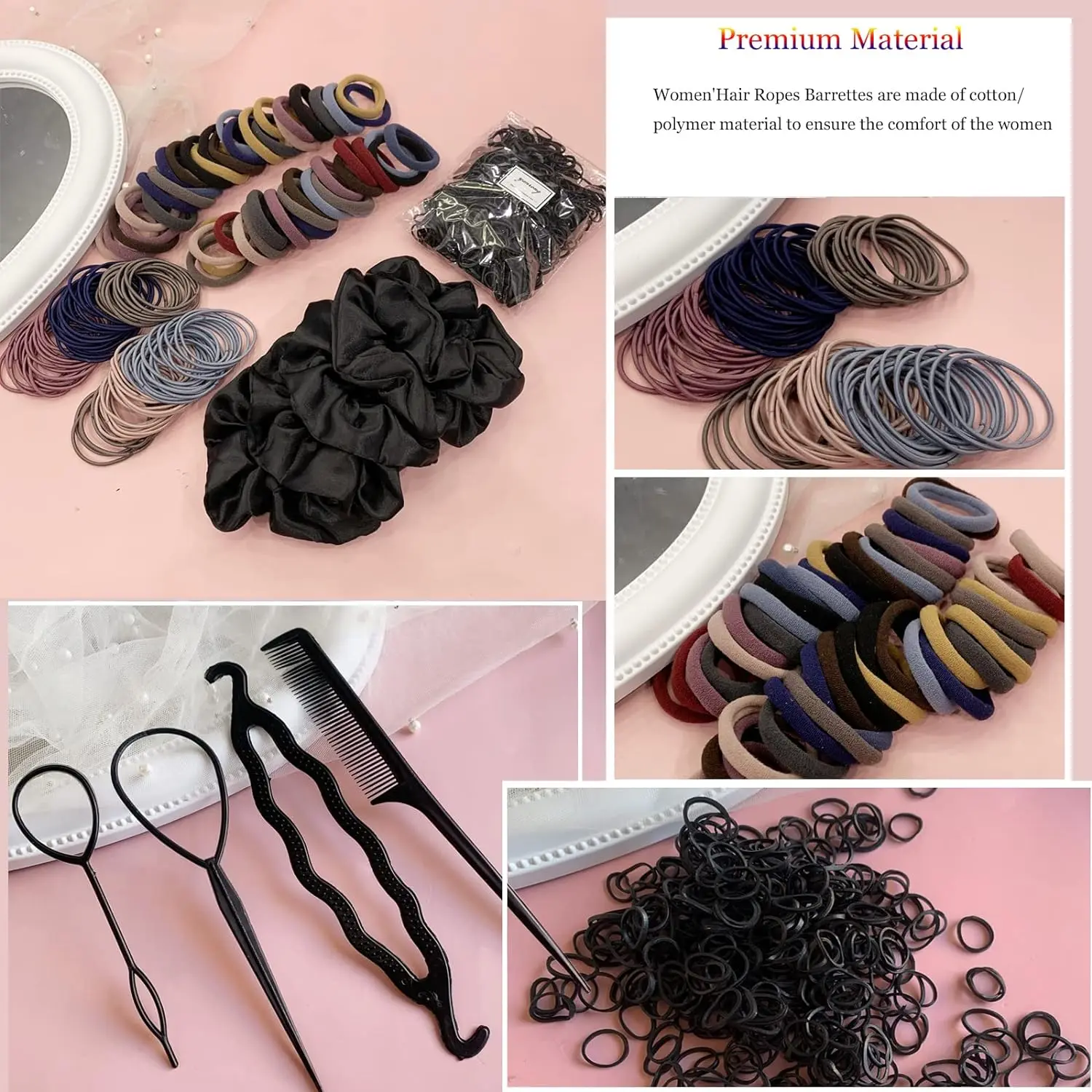 755PCS Hair Accessories Set for Women Seamless Ponytail Holders Hair Bands Scrunchies Girls Variety Rubber Bands Hair Ties