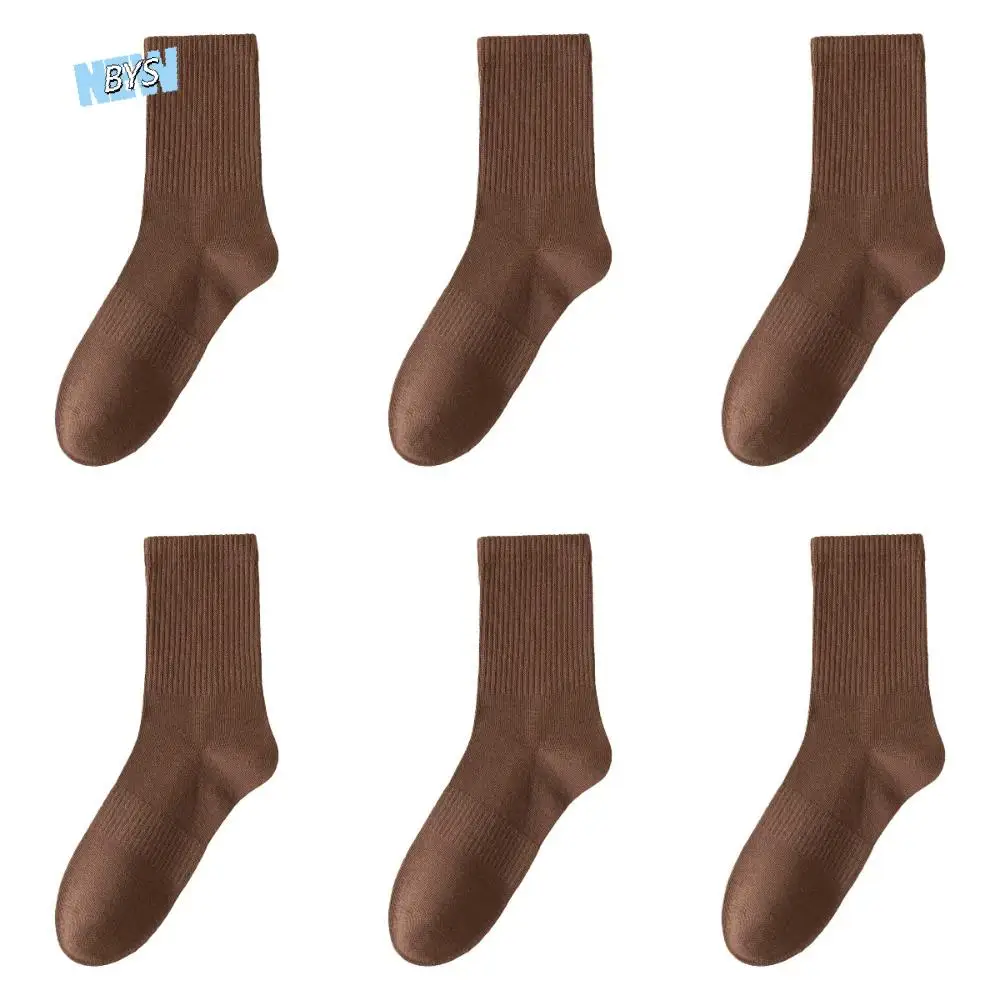 

6 пар повседневных простых хлопковых носков, впитывающие пот, износостойкие однотонные носки, мягкие удобные носки среднего размера для девочек/мальчиков