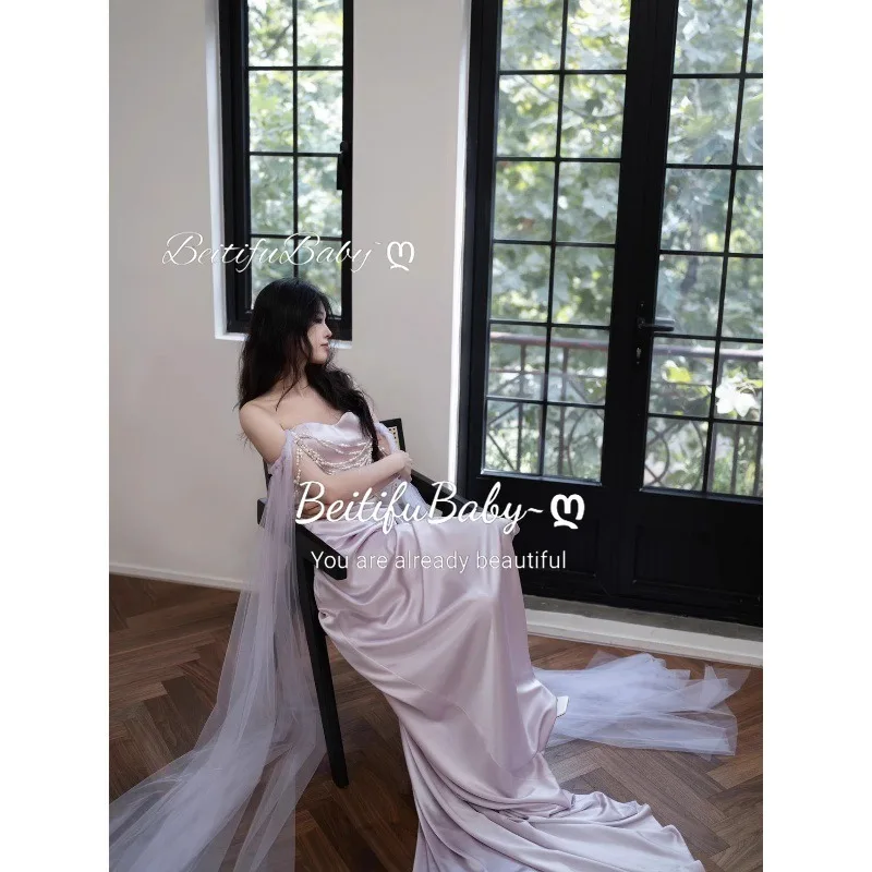 BeitifuBaby Elegant 2024 Stainชุดราตรีสตรีสไตล์เรียบง่ายปิดไหล่Pearl ChainกระโปรงMermaidจัดเลี้ยงBall Gown