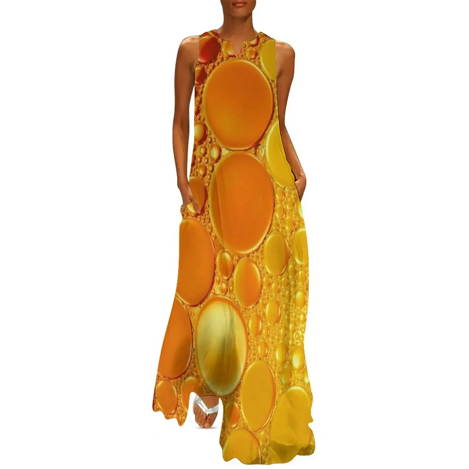

Abstract Bubble Orange And Yellow Water Color Long Dress beach outfits for women birthday dress for women Dress
