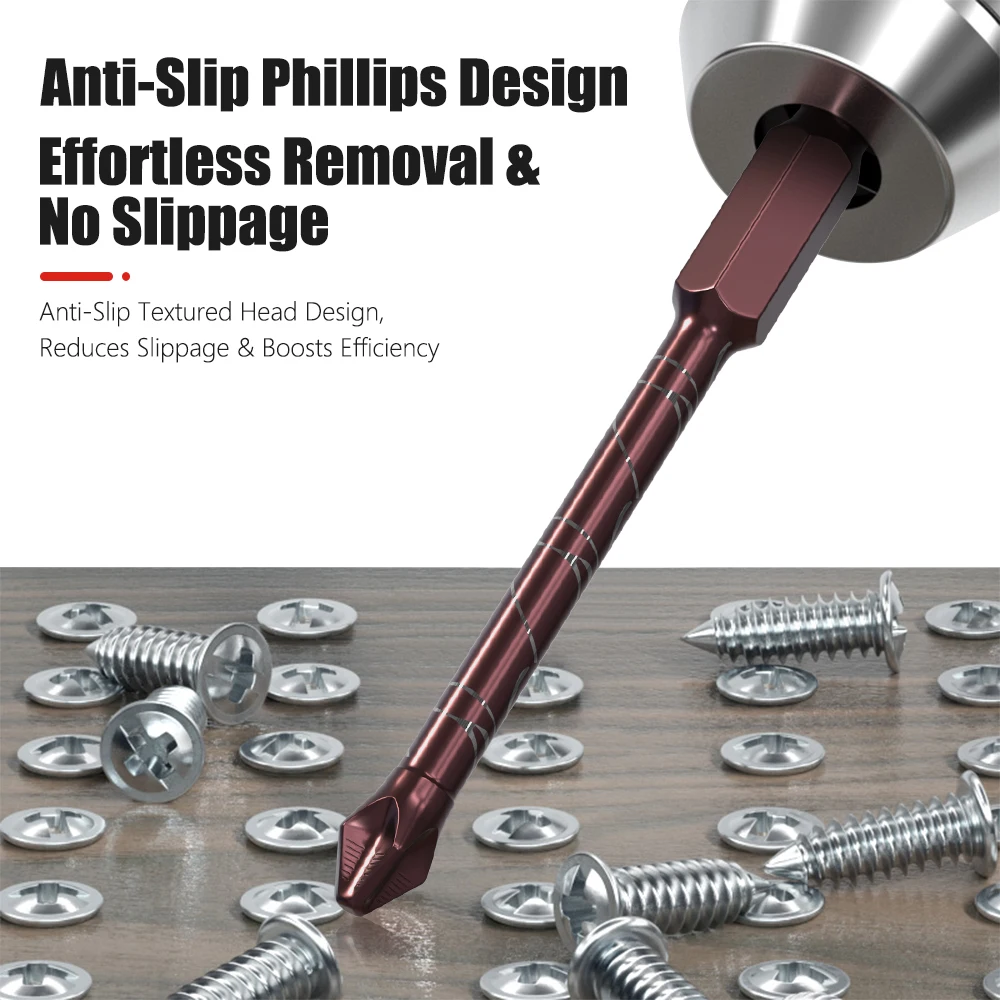 AURWOF PH2 Punta de destornillador Phillips Patrón marrón Antideslizante y resistente al desgaste No es fácil de oxidar Juego de brocas cruzadas