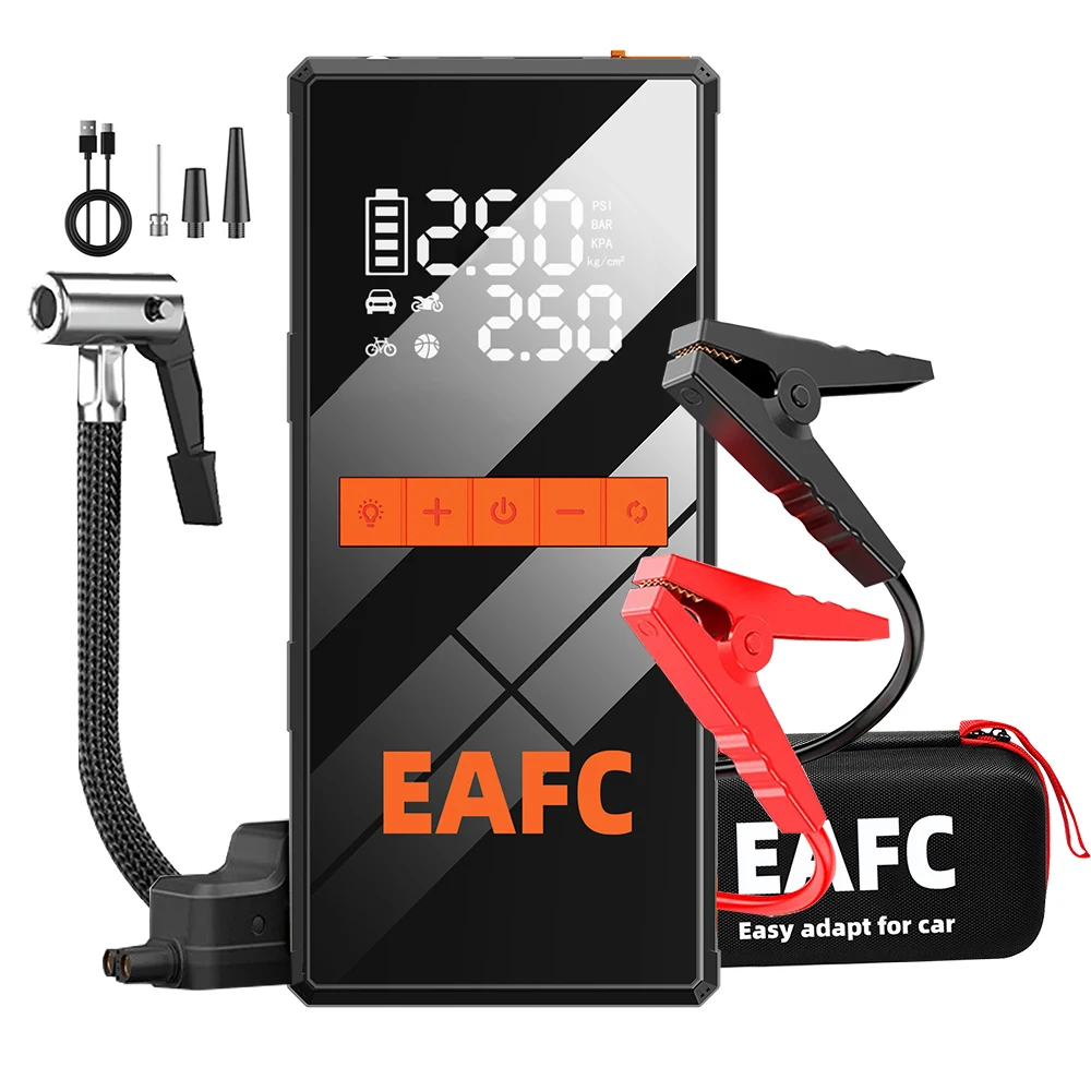 EAFC 1200A Pompa d'aria per avviamento di emergenza per auto Compressore d'aria portatile 2 in 1 Gonfiatore per pneumatici multifunzione Avviatore di batteria portatile automatico