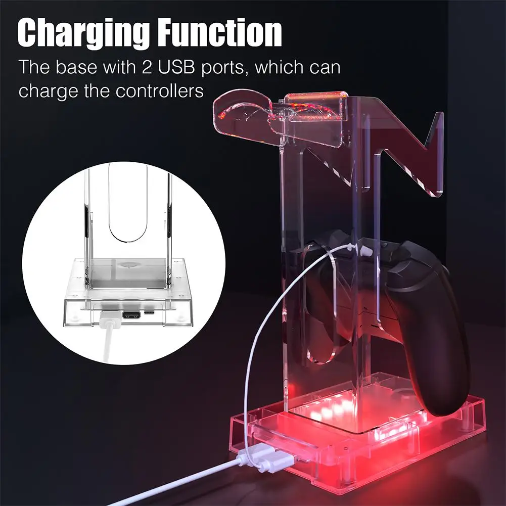 For PS5 Dual Sense Controller Holder With RGB LED Light Game Handheld Controller And Headphone Mount Bracket Stand For Xbox NS