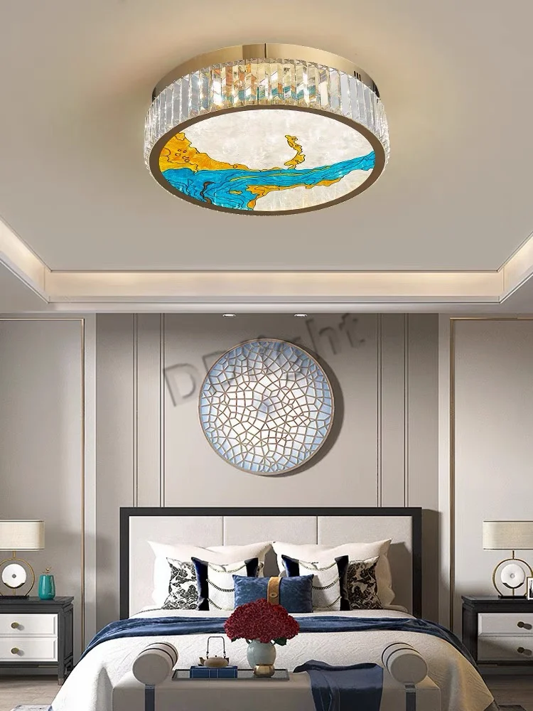 2024 Modern New Enamel Color Chandiler Lustre Crystal Glass Ceiling Light Luxury LED Ring Villa Decor Bedroom Living Dining Room