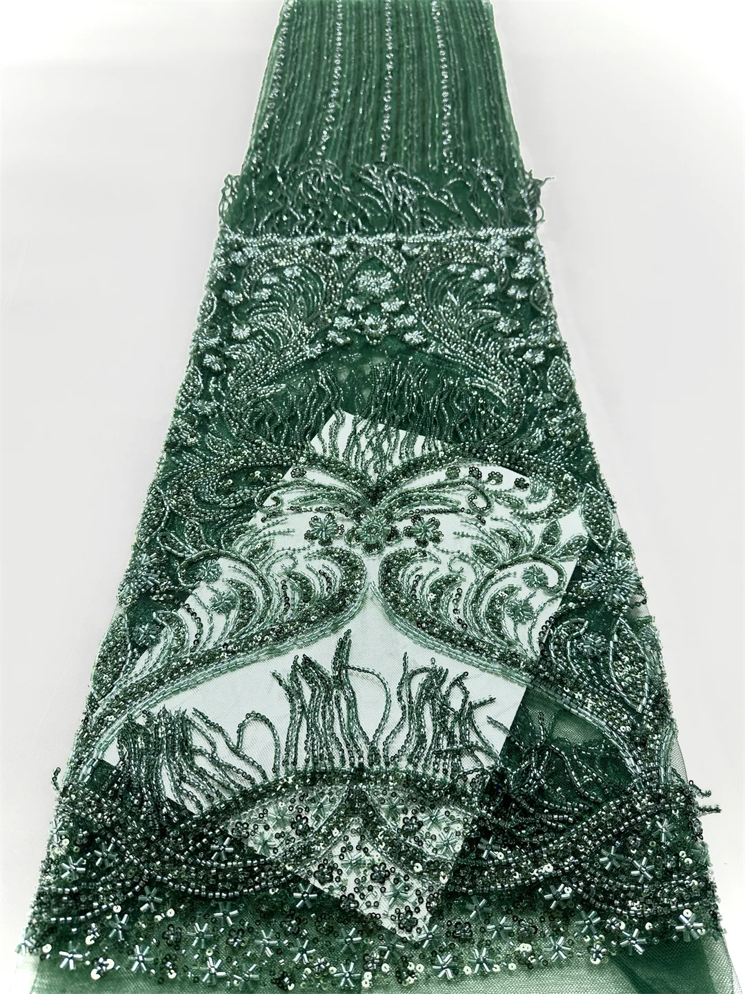 

African Beads Lace Fabric 2026 High Quality Lace 5 Yards French Nigerian Groom Sequins Lace Fabrics For Wedding Party Dress Sew