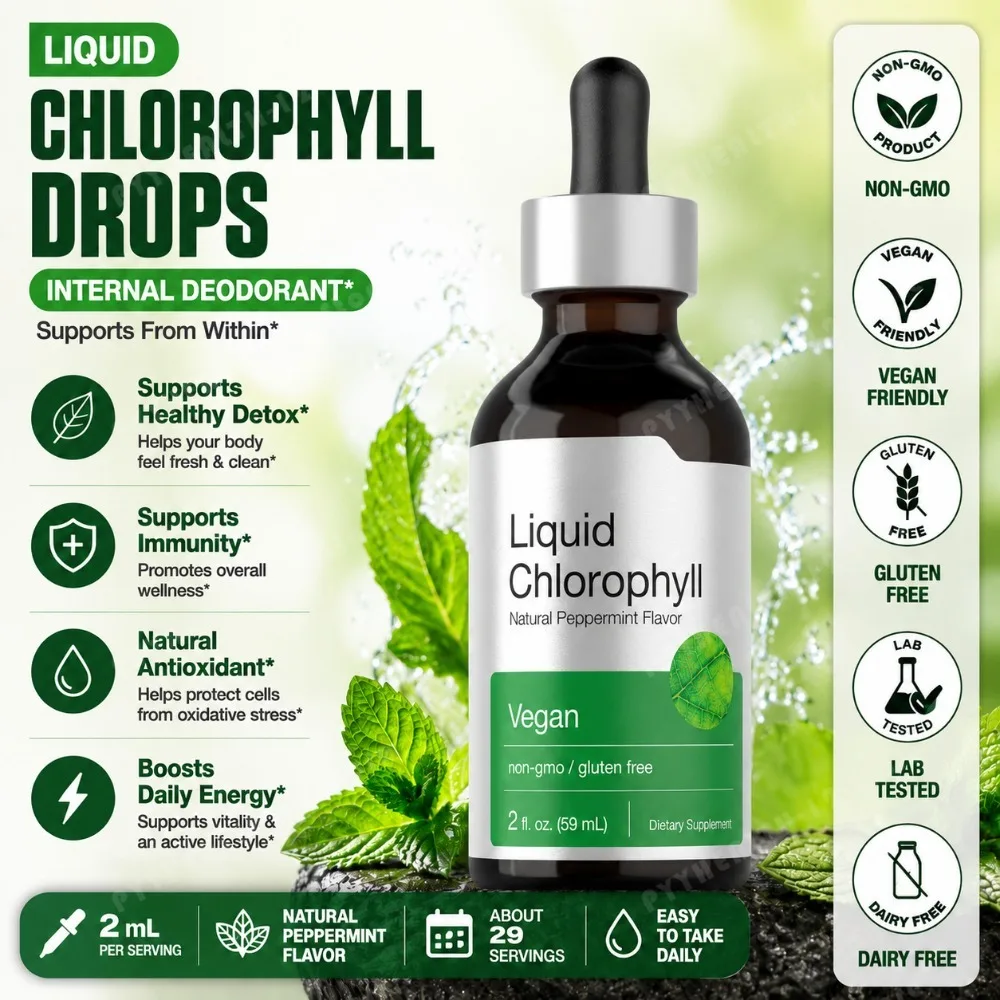 Liquid Chlorophyll 59ml Natural Peppermint Digestive Support Energy Immune Vegan Non-GMO Gluten Free Dietary Supplement Drops