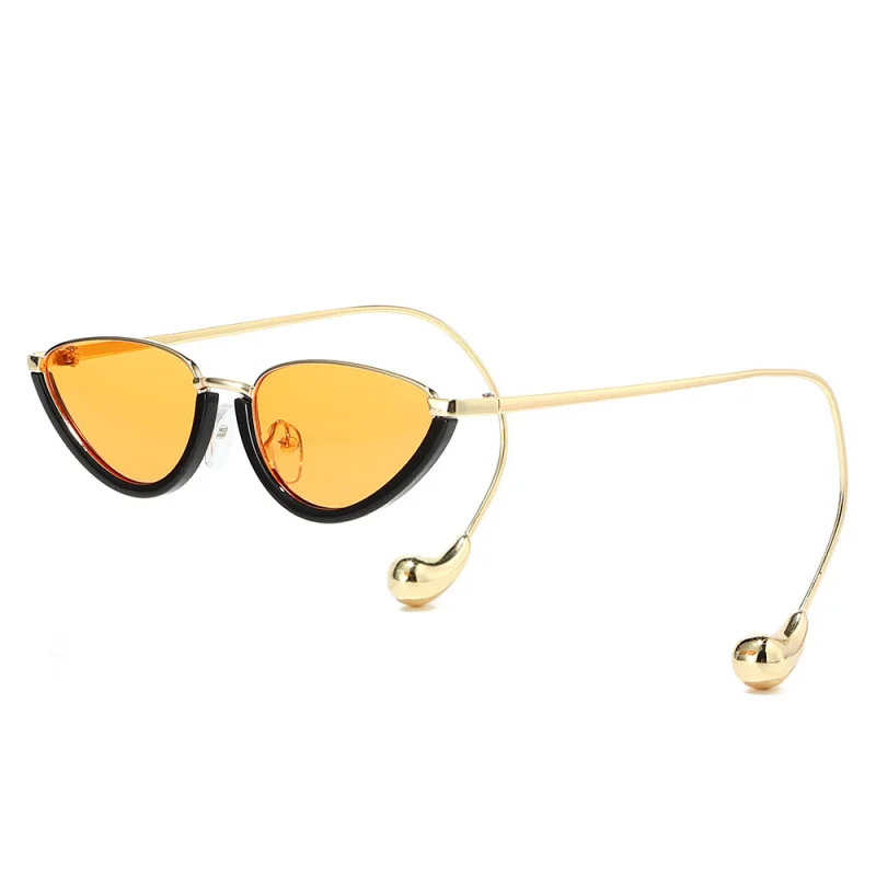 Luxusmarke Halbrahmen Cat-Eye Sonnenbrille für Damen Gebogene Bügel Metallperlen Modische Stilvolle Damen-Sonnenbrillen UV400