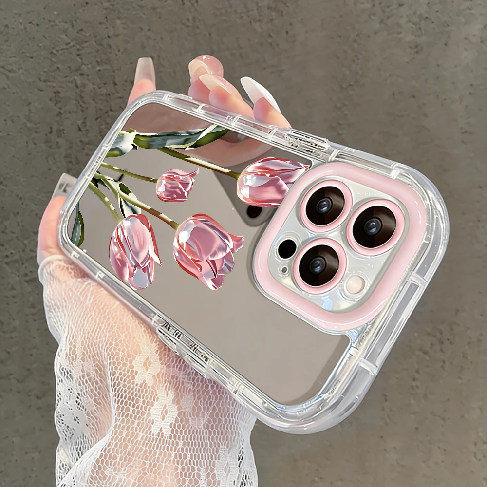 Tulpenblumen Air Cushion Spiegel Handyhülle für iPhone 17 15 14 16 Pro Max 13 12 11 Pro X XR XS MAX 7 8 Plus 17Air Modische Hülle – Detail 6
